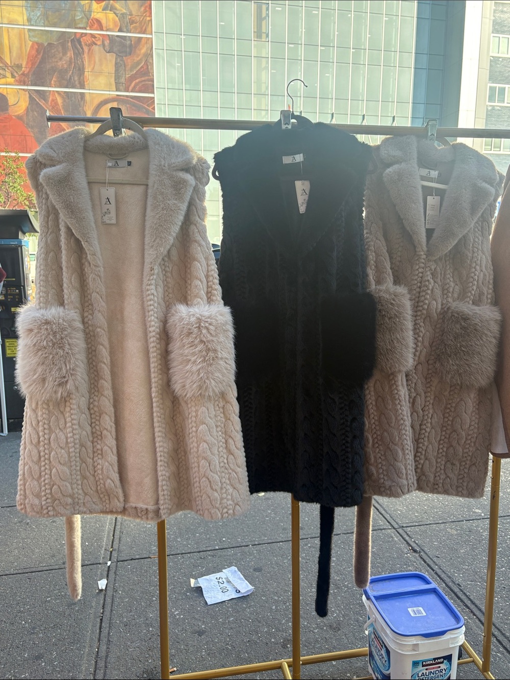Plush Faux-Fur Trim Hooded Coat - Beige and Black Options